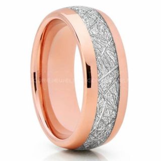 Meteorite Ring, 14K Rose Gold Tungsten Band with Meteorite Inlay, Meteorite Wedding Band, Meteorite Wedding Ring, Rose Gold Tungsten Ring, Rose Gold Wedding Band