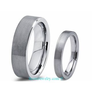 His & Hers Tungsten Couple Wedding Band Set with Brushed Finish and Flat Edges