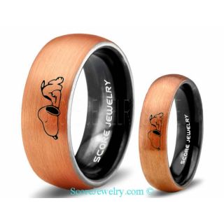 2 Piece Couple Set Snoopy Rings, Snoopy Wedding Rings, Snoopy Wedding Bands, 14K Rose Gold Tungsten Rings, Rose Gold Rings, Rose Gold Wedding Bands, Rose Gold Wedding Rings