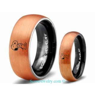 2 Piece Couple Set Snoopy Rings, Snoopy Wedding Rings, Snoopy Wedding Bands, 14K Rose Gold Tungsten Rings, Rose Gold Rings, Rose Gold Wedding Bands, Rose Gold Wedding Rings