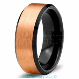 Classic Venetian 14K Rose Gold Tungsten Band with Beveled Edge Ring