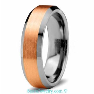 Classic Venetian 14K Rose Gold Tungsten Band with Brushed Surface and Beveled Edges Ring