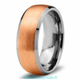 Classic Venetian 14K Rose Gold Tungsten Band with Domed Edges Ring