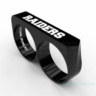 Midnight Black Tungsten Double Finger NFL Football Oakland Raiders Ring