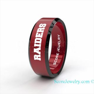 Red Tungsten Band with Beveled Edge NFL Football Oakland Raiders Ring
