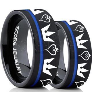 Kingdom Hearts Rings, 2 Piece Couple Kingdom Hearts Rings, Kingdom Hearts Jewelry, Kingdom Hearts Wedding Rings, Kingdom Hearts Wedding Bands, Kingdom Hearts Black Rings, Black Tungsten Wedding Bands