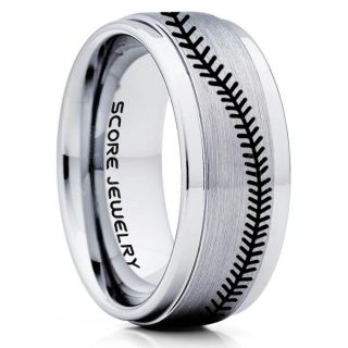 Baseball Ring, Baseball Stitch Pattern Ring, Silver Tungsten Ring, Silver Ring, Silver Wedding Band, Silver Wedding Ring, Baseball Stitch Ring, Silver Tungsten Band
