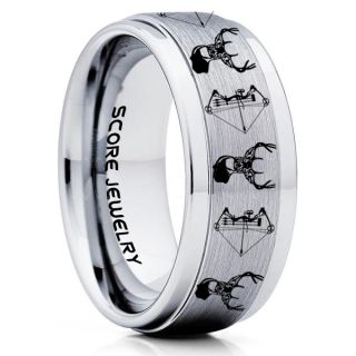 Deer Hunting Ring, Elk Hunting Ring, Deer Hunting Tungsten Ring, Crossbow Deer Hunting Ring, Crossbow Deer Ring, Deer Jewelry, Silver Tungsten Wedding Band