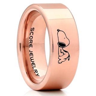 Snoopy Ring, Snoopy Wedding Ring, Snoopy Wedding Band, 14K Rose Gold Tungsten Ring, Rose Gold Ring, Rose Gold Wedding Band, Rose Gold Wedding Ring