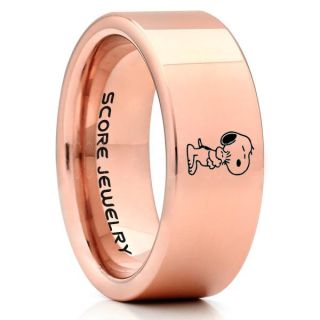 Snoopy Ring, Snoopy Wedding Ring, Snoopy Wedding Band, 14K Rose Gold Tungsten Ring, Rose Gold Ring, Rose Gold Wedding Band, Rose Gold Wedding Ring