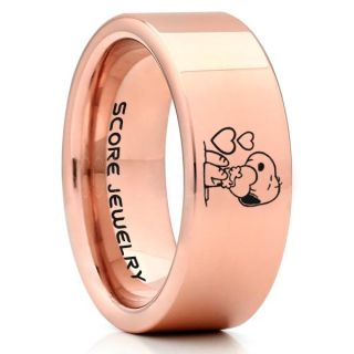 Snoopy Ring, Snoopy Wedding Ring, Snoopy Wedding Band, 14K Rose Gold Tungsten Ring, Rose Gold Ring, Rose Gold Wedding Band, Rose Gold Wedding Ring