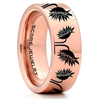 Sunflower Ring, Sunflower Jewelry, Sunflower Wedding Ring, Sunflower Wedding Band, 14K Rose Gold Tungsten Ring, Rose Gold Wedding Band, Rose Gold Wedding Ring