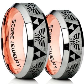 Zelda Ring, Gamer Ring, 2 Piece Couple Set Legend of Zelda Rings, Zelda Wedding Rings, Zelda Wedding Bands, Silver Tungsten Rings, Silver Wedding Bands