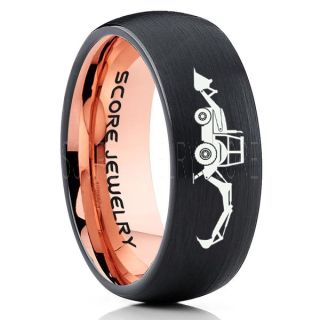 Backhoe Ring, Excavator Ring, Tractor Ring, Construction Machinery Ring, Backhoe Jewelry, Excavation Machinery Ring, Bulldozer Ring, Black Tungsten Wedding Ring, Black Tungsten Ring