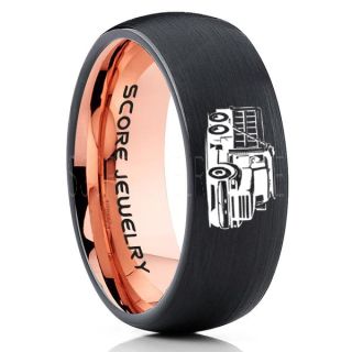 Dump Truck Ring, Truck Driver Ring, Trucker Ring, Black Tungsten Ring, Trucker Jewelry, Truck Driver Wedding Band, Black Tungsten Band, Black Wedding Ring