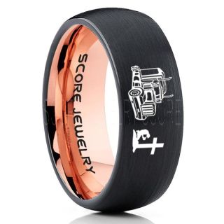 Truck Driver Ring, Trucker Ring, Praying Cowboy Ring, Black Tungsten Ring, Trucker Jewelry, Truck Driver Wedding Band, Black Tungsten Band, Black Wedding Ring