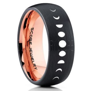 Moon Phases Ring, Moon Ring, Moon Jewelry, Astronomy Ring, Science Ring, Lunar Phases Ring, Lunar Jewelry, Teacher Ring, Black Tungsten Ring