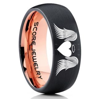 Angel Wings Ring, Halo Ring, Angel Ring, Angel Wings Jewelry, Angel Wings Wedding Ring, Black Tungsten Band, Black Wedding Ring, Angel Wedding Ring