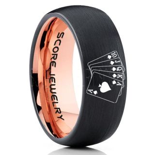 Royal Flush Ring, Ace of Spades Royal Flush Card Suit Ring, Texas Holdem Poker Ring, Poker Ring, Ace of Spades Ring, Poker Jewelry, Casino Ring, Joker Ring, Poker Wedding Ring, Black Tungsten Ring