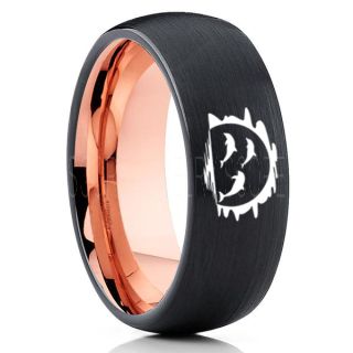 Dolphins Ring, Dolphin Heart Ring, Dolphin Wedding Ring, Dolphin Wedding Band, Marine Life Ring, Bottlenose Dolphins Ring, Black Tungsten Ring, Black Wedding Band, Ocean Life Wedding Band