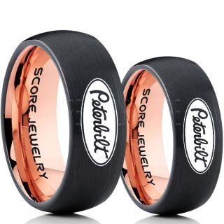 Peterbilt Rings, Peterbilt Jewelry, 2 Piece Couple Set Black Tungsten Rings, Trucker Rings, Truck Driver Rings, Driver Rings, Black Tungsten Wedding Bands