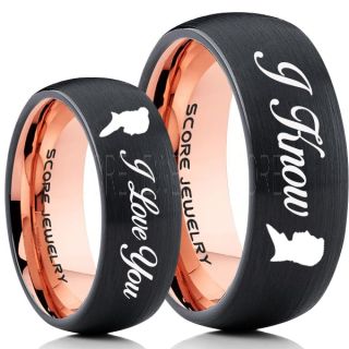 I Love You I Know Rings, 2 Piece Couple Set Star Wars Rings, Star Wars Wedding Bands, Matching I Love You I Know Rings, Black Wedding Rings, Black Tungsten Bands, Star Wars Wedding Bands