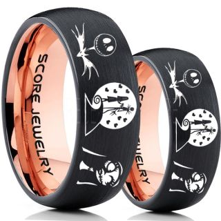 Jack and Sally Rings, Jack and Sally Wedding Bands, Black Tungsten Rings, Black Tungsten Wedding Bands, Jack and Sally Wedding Rings