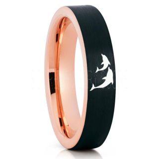 Dolphins Ring, Dolphin Heart Ring, Dolphin Wedding Ring, Dolphin Wedding Band, Marine Life Ring, Bottlenose Dolphins Ring, Black Tungsten Ring, Black Wedding Band, Ocean Life Wedding Band