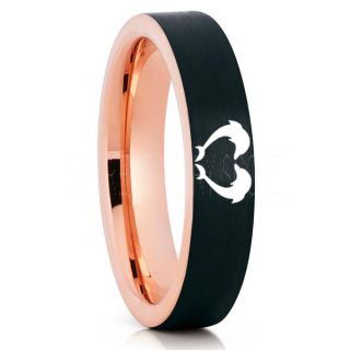 Dolphins Ring, Dolphin Heart Ring, Dolphin Wedding Ring, Dolphin Wedding Band, Marine Life Ring, Bottlenose Dolphins Ring, Black Tungsten Ring, Black Wedding Band, Ocean Life Wedding Band