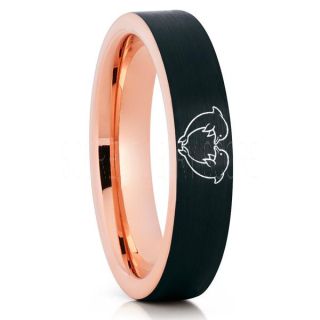 Dolphins Ring, Dolphin Heart Ring, Dolphin Wedding Ring, Dolphin Wedding Band, Marine Life Ring, Bottlenose Dolphins Ring, Black Tungsten Ring, Black Wedding Band, Ocean Life Wedding Band