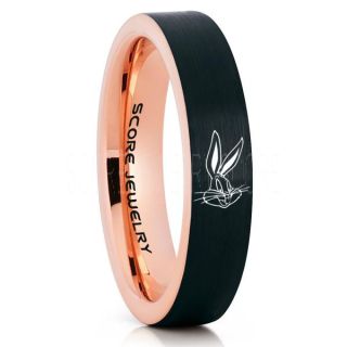 Bugs Bunny Ring, Bugs Bunny Wedding Ring, Bugs Bunny Wedding Band, Black Tungsten Ring, Black Ring, Black Wedding Band, Black Wedding Ring