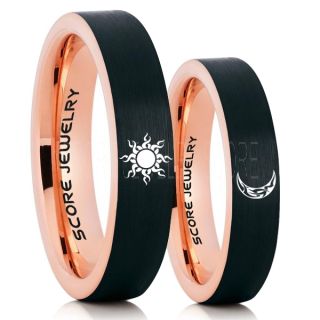 Sun and Moon Rings, Sun Ring, Moon Ring, 2 Piece Couple Tribal Sun and Moon Rings, Sun and Moon Wedding Bands, Tribal Sun and Moon Rings, Black Tungsten Bands, Sun and Moon Wedding Bands