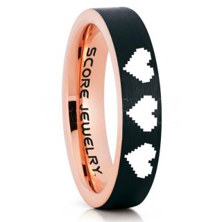 Legend of Zelda Ring, 8 Bit Hearts Ring, Zelda Wedding Ring, Zelda Wedding Band, Gamer Ring, Black Tungsten Ring, Black Wedding Band, 8 Bit Hearts Zelda Ring