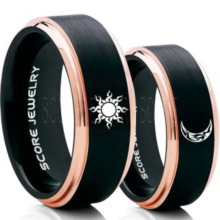 Sun and Moon Rings, Sun Ring, Moon Ring, 2 Piece Couple Tribal Sun and Moon Rings, Sun and Moon Wedding Bands, Tribal Sun and Moon Rings, Black Tungsten Bands, Sun and Moon Wedding Bands