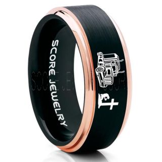 Truck Driver Ring, Trucker Ring, Praying Cowboy Ring, Black Tungsten Ring, Trucker Jewelry, Truck Driver Wedding Band, Black Tungsten Band, Black Wedding Ring