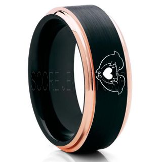 Dolphins Ring, Dolphin Heart Ring, Dolphin Wedding Ring, Dolphin Wedding Band, Marine Life Ring, Bottlenose Dolphins Ring, Black Tungsten Ring, Black Wedding Band, Ocean Life Wedding Band