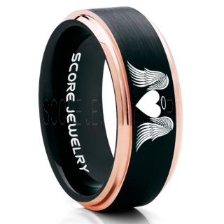 Angel Wings Ring, Halo Ring, Angel Ring, Angel Wings Jewelry, Angel Wings Wedding Ring, Black Tungsten Band, Black Wedding Ring, Angel Wedding Ring