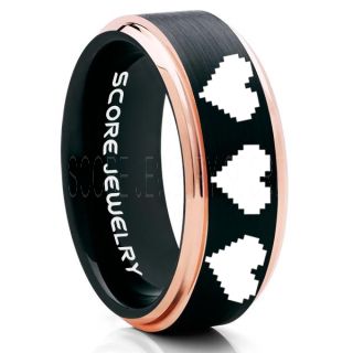 Legend of Zelda Ring, 8 Bit Hearts Ring, Zelda Wedding Ring, Zelda Wedding Band, Gamer Ring, Black Tungsten Ring, Black Wedding Band, 8 Bit Hearts Zelda Ring