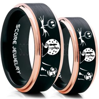 Jack and Sally Rings, Jack and Sally Wedding Bands, Black Tungsten Rings, Black Tungsten Wedding Bands, Jack and Sally Wedding Rings