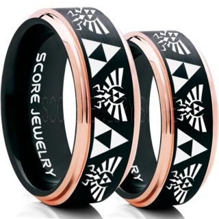 Zelda Ring, Gamer Ring, 2 Piece Couple Set Legend of Zelda Rings, Zelda Wedding Rings, Zelda Wedding Bands, Black Tungsten Rings, Black Wedding Bands