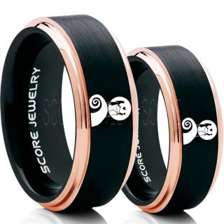 Jack and Sally Rings, Jack and Sally Wedding Bands, Black Tungsten Rings, Black Tungsten Wedding Bands, Jack and Sally Wedding Rings