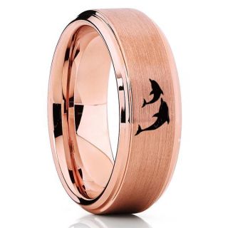 Dolphins Ring, Dolphin Heart Ring, Dolphin Wedding Ring, Dolphin Wedding Band, Marine Life Ring, Bottlenose Dolphins Ring, Rose Gold Tungsten Ring, 14K Rose Gold Wedding Band, Ocean Life Wedding Band