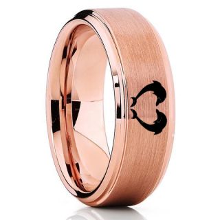Dolphins Ring, Dolphin Heart Ring, Dolphin Wedding Ring, Dolphin Wedding Band, Marine Life Ring, Bottlenose Dolphins Ring, Rose Gold Tungsten Ring, 14K Rose Gold Wedding Band, Ocean Life Wedding Band