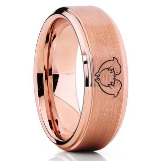 Dolphins Ring, Dolphin Heart Ring, Dolphin Wedding Ring, Dolphin Wedding Band, Marine Life Ring, Bottlenose Dolphins Ring, Rose Gold Tungsten Ring, 14K Rose Gold Wedding Band, Ocean Life Wedding Band