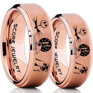 Jack and Sally Rings, Jack and Sally Wedding Bands, 14K Rose Gold Tungsten Rings, Rose Gold Tungsten Wedding Bands, Jack and Sally Wedding Rings