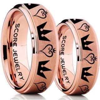 Kingdom Hearts Rings, 2 Piece Couple Kingdom Hearts Rings, Kingdom Hearts Jewelry, Kingdom Hearts Wedding Rings, Kingdom Hearts Wedding Bands, Kingdom Hearts 14K Rose Gold Rings, Rose Gold Tungsten Wedding Bands