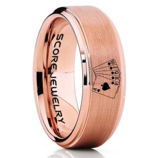 Royal Flush Ring, Ace of Spades Royal Flush Card Suit Ring, Texas Holdem Poker Ring, Poker Ring, Ace of Spades Ring, Poker Jewelry, Casino Ring, Joker Ring, Poker Wedding Ring, 14K Rose Gold Tungsten Ring