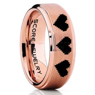 Legend of Zelda Ring, 8 Bit Hearts Ring, Zelda Wedding Ring, Zelda Wedding Band, Gamer Ring, 14K Rose Gold Tungsten Ring, Rose Gold Wedding Band, 8 Bit Hearts Zelda Ring