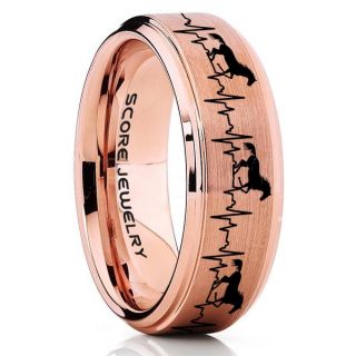 Mustang Ring, Horse Ring, Mustang Heartbeat Ring, Equestrian Ring, Horse Lovers Ring, Western Ring, Cowboys Ring, 14K Rose Gold Tungsten Ring, Rose Gold Wedding Band, Horse Wedding Ring