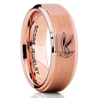 Bugs Bunny Ring, Bugs Bunny Wedding Ring, Bugs Bunny Wedding Band, 14K Rose Gold Tungsten Ring, Rose Gold Ring, Rose Gold Wedding Band, Rose Gold Wedding Ring